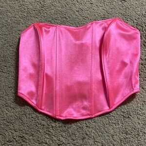 Hot Pink Satin Zip Corset Crop Top